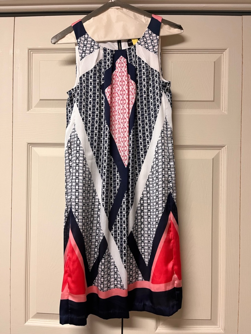 Dana Buchman Navy, White & Coral Patterned Midi Dress